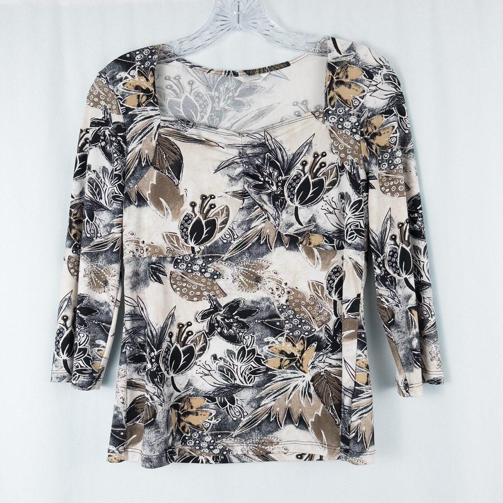 Floral 3/4 Sleeve Stretchy Babydoll Top Womens Small Y2K Forest Fairy Grunge